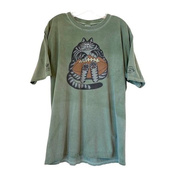 Crazy Shirts Other - RARE Crazy Shirts Kliban Cat Football Tee Shirt Green Ti Leaf Dyed Leaf Large